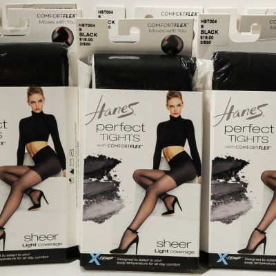 Hanes Sheer Perfect Tights Size S Black 6 pairs